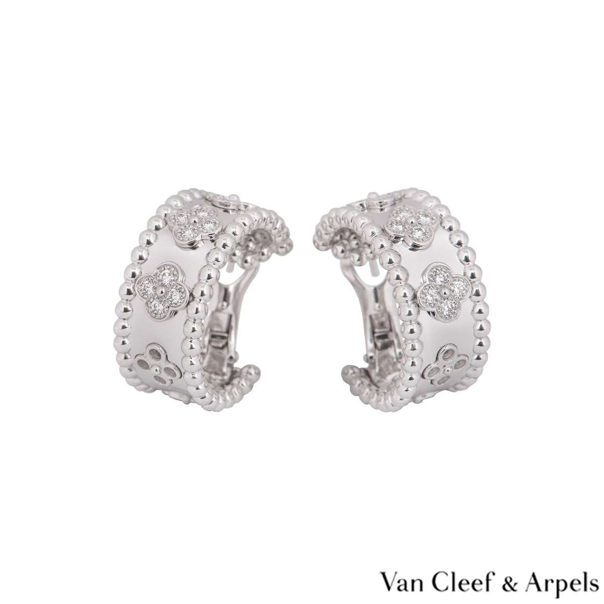 Van Cleef & Arpels Perlée Clover Diamond 18K Rose Gold Hoop Earrings Van  Cleef & Arpels